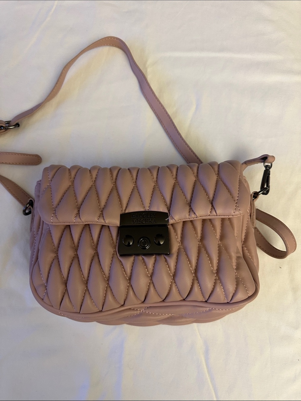 Badgley Mischka Quilted Dusty Rose Crossbody Bag